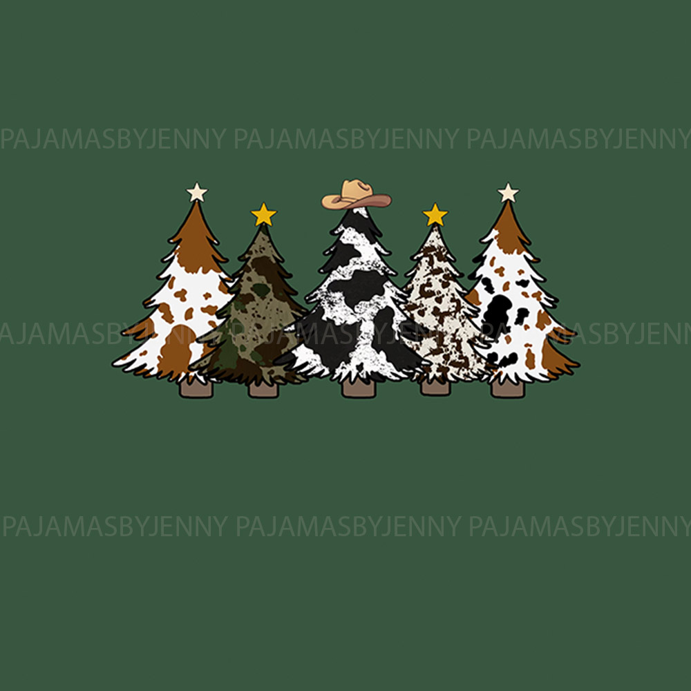 Unique Country Themed Cowhide Christmas Tree Pajamas Green Unique Country Themed Cowhide Christmas Tree Pajamas Green