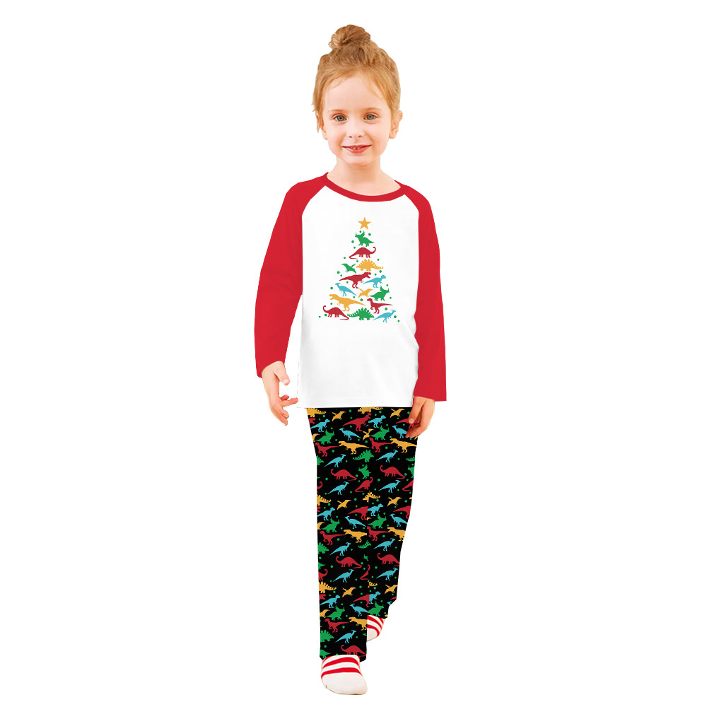 Festive Dinosaur Christmas Tree Pajamas For Family Red Black Festive Dinosaur Christmas Tree Pajamas For Family Red Black