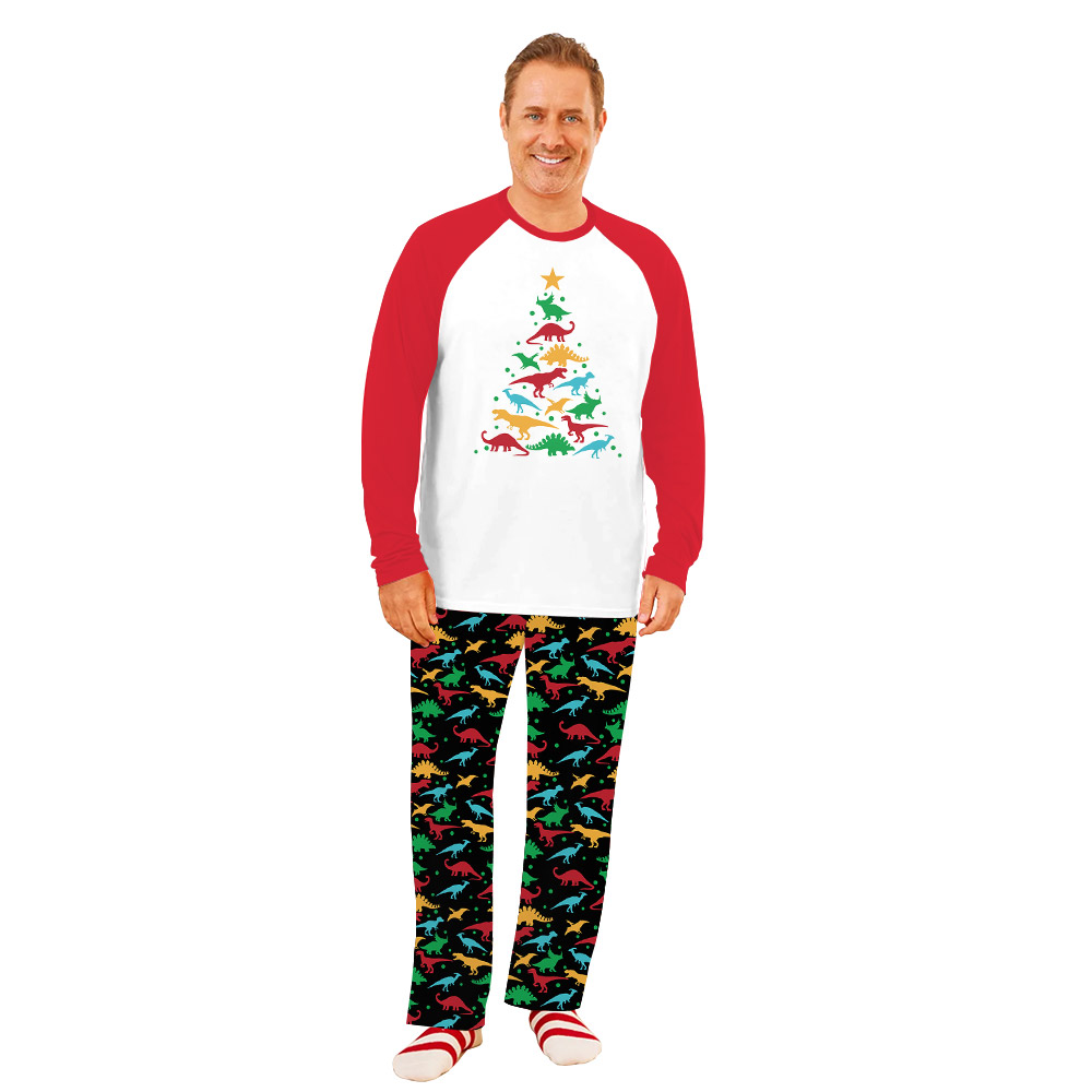 Festive Dinosaur Christmas Tree Pajamas For Family Red Black Festive Dinosaur Christmas Tree Pajamas For Family Red Black