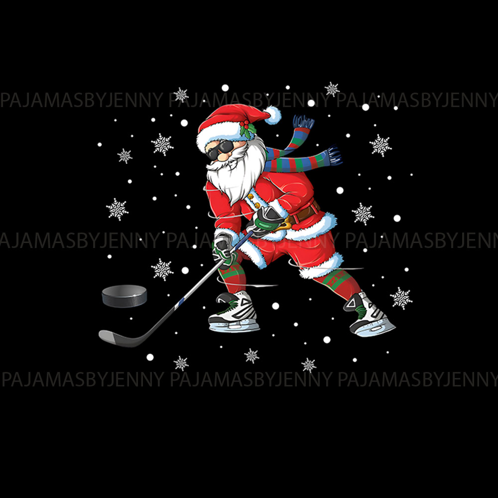 Unisex Santa Playing Hockey Christmas Pajama Sets Black Unisex Santa Playing Hockey Christmas Pajama Sets Black