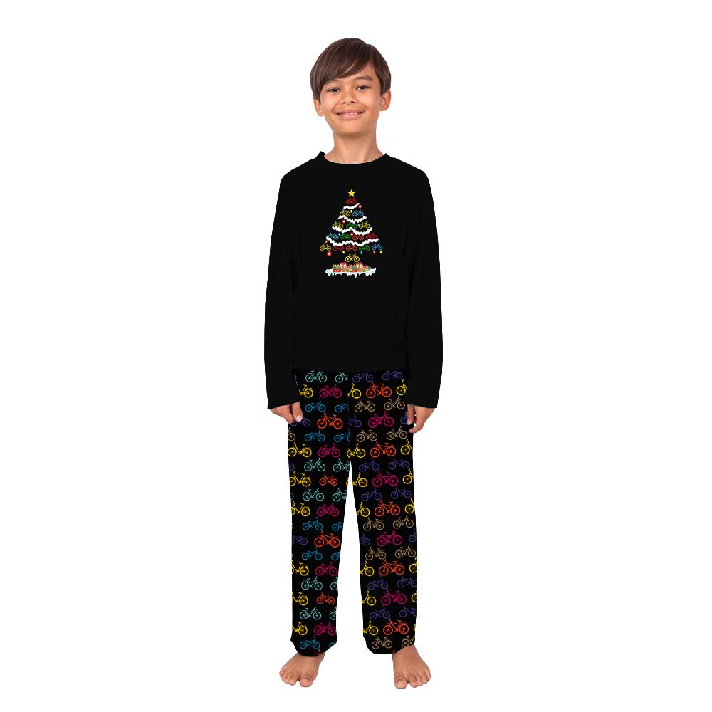 Festive Bicycle Christmas Tree Pajamas For Adults and Kids