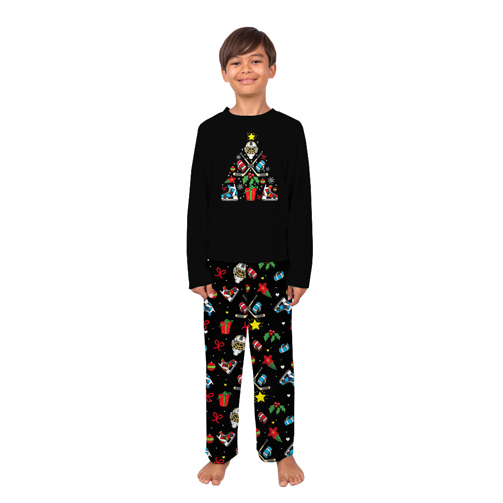 Unique Matching Hockey Christmas Pajamas Black Unique Matching Hockey Christmas Pajamas Black