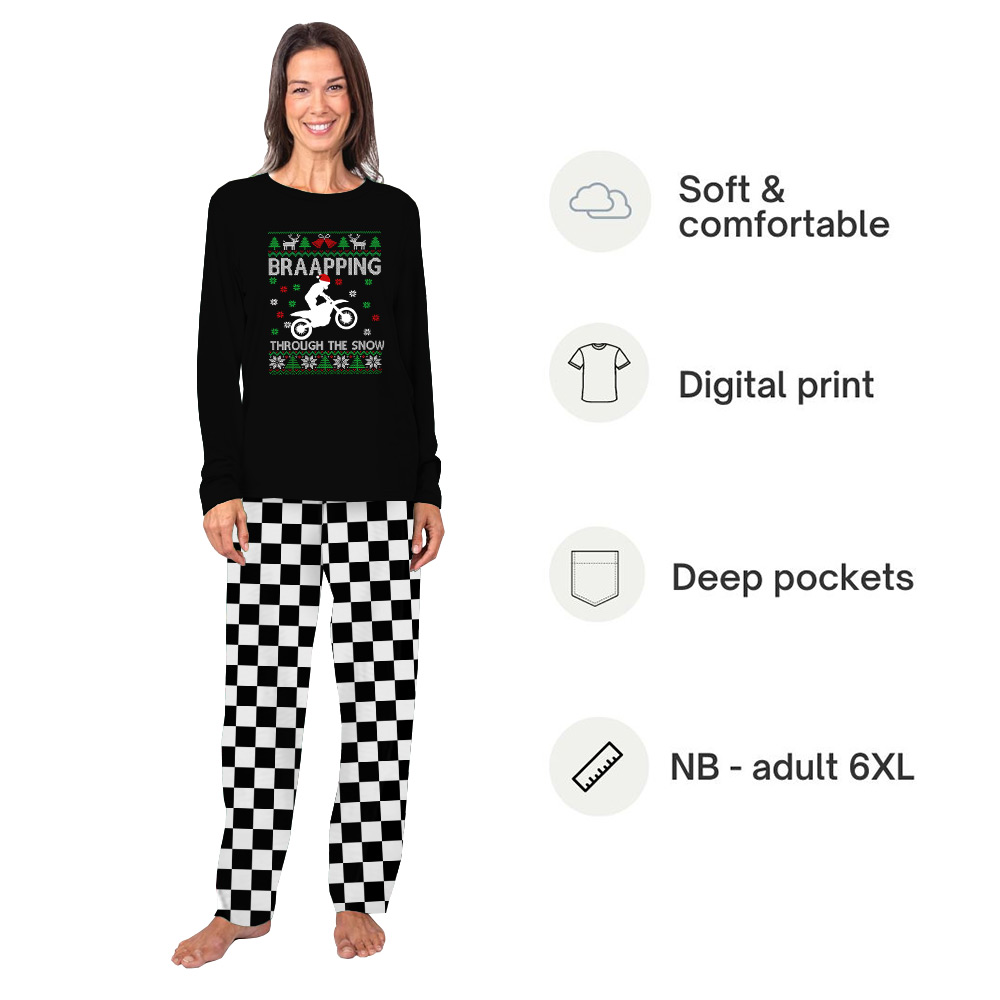 Unique Braapping Through the Snow Motorcycle Christmas Pajamas Unique Braapping Through the Snow Motorcycle Christmas Pajamas