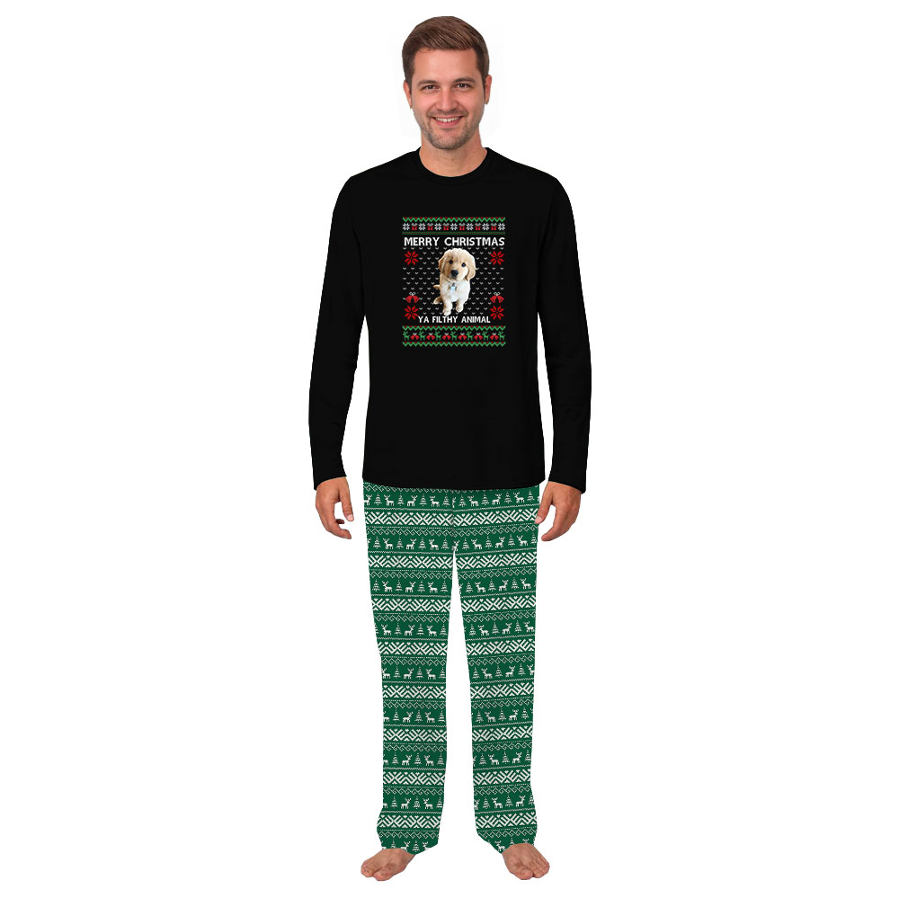 Funny Custom Photos Merry Christmas Ya Filthy Animal Christmas PJs Funny Custom Photos Merry Christmas Ya Filthy Animal Christmas PJs