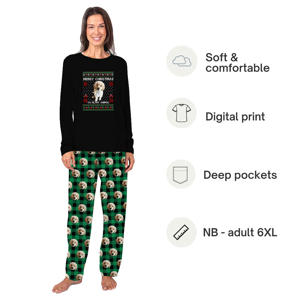 Unique Ya Filthy Animal Christmas Pajamas Customized With Pet Face Unique Ya Filthy Animal Christmas Pajamas Customized With Pet Face