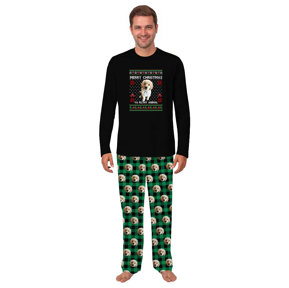 Unique Ya Filthy Animal Christmas Pajamas Customized With Pet Face Unique Ya Filthy Animal Christmas Pajamas Customized With Pet Face