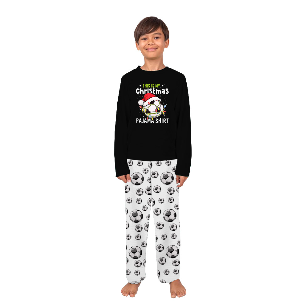 Matching Christmas PJs With Soccer Print On Them Matching Christmas PJs With Soccer Print On Them