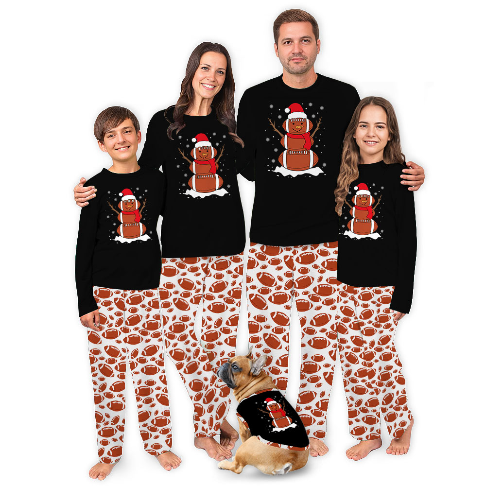 Cute Football Snowman Christmas Pajamas For Adults And Kids Cute Football Snowman Christmas Pajamas For Adults And Kids