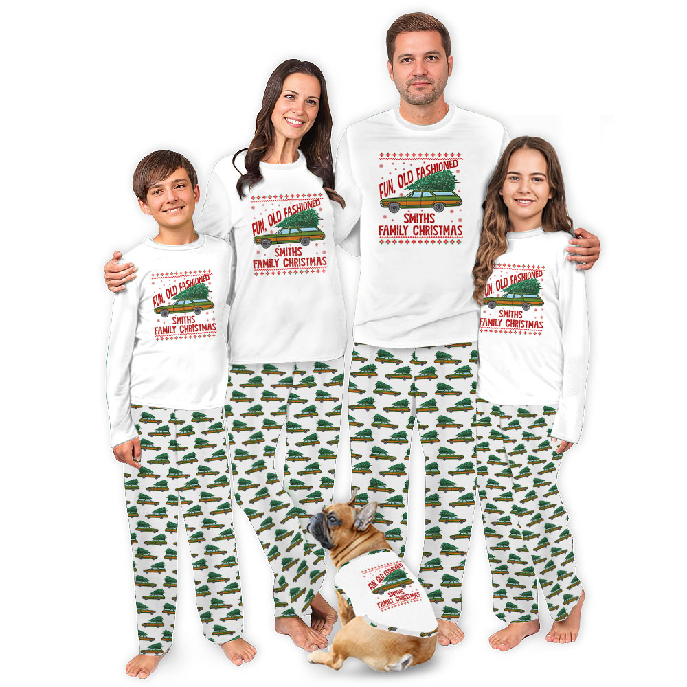 Custom Fun Old Fashioned Family Christmas Matching Dog And Owner Holiday Pajamas