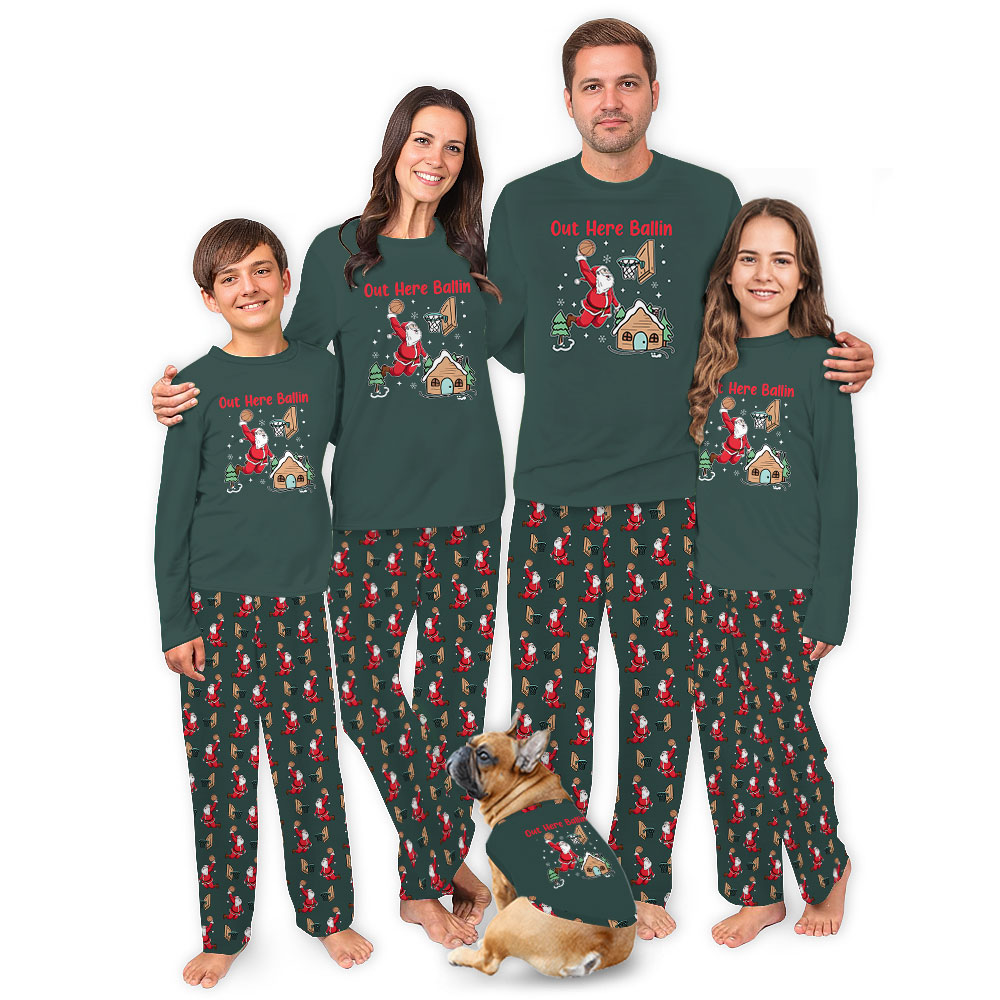 Fun Santa Playing Basketball Christmas PJs For Family Fun Santa Playing Basketball Christmas PJs For Family