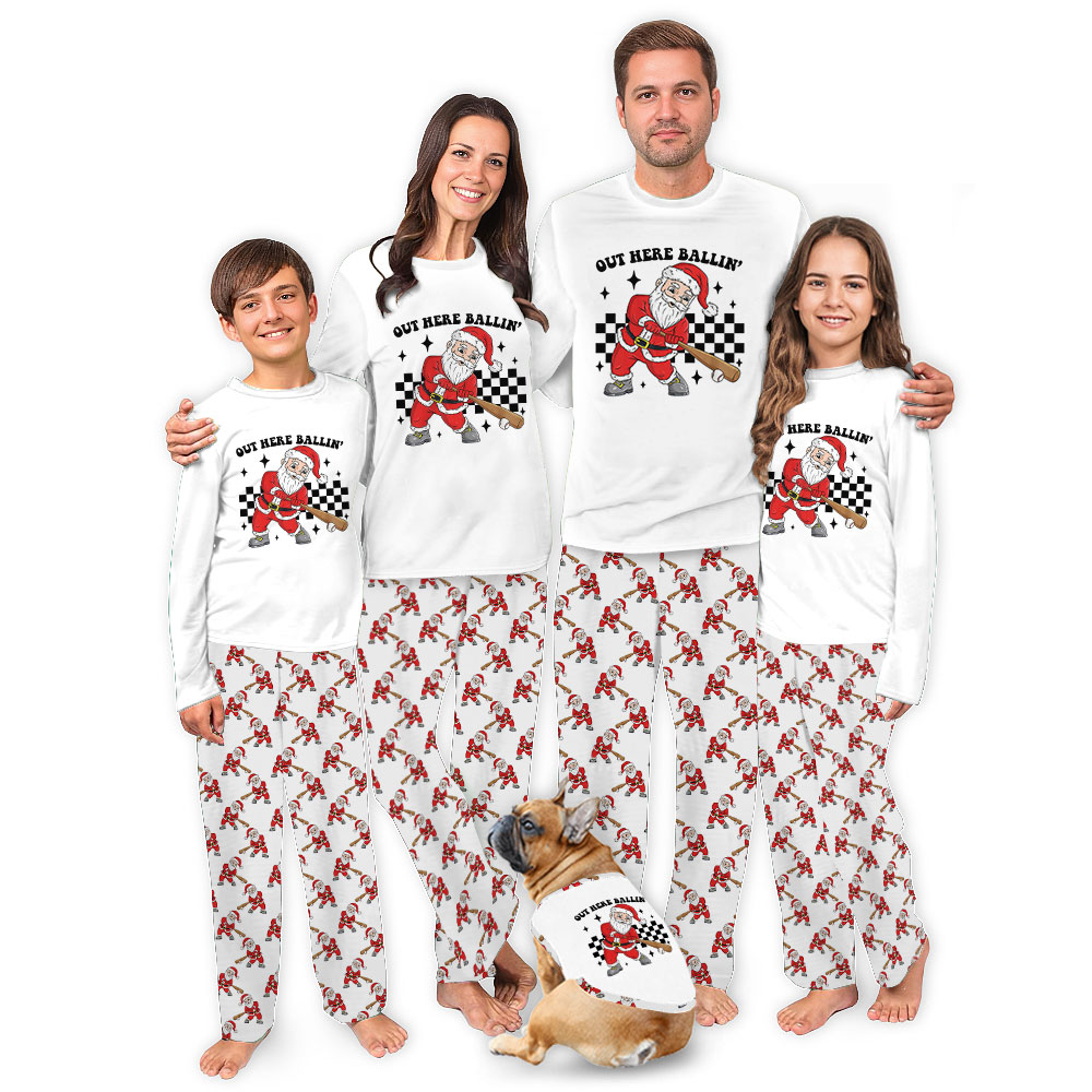 Funny Out Here Ballin' Santa Playing Baseball Pajama Sets