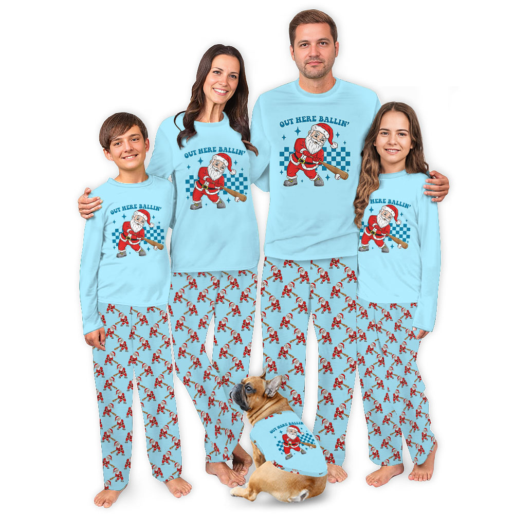 Unique Matching Family Santa Playing Baseball Pajamas Unique Matching Family Santa Playing Baseball Pajamas
