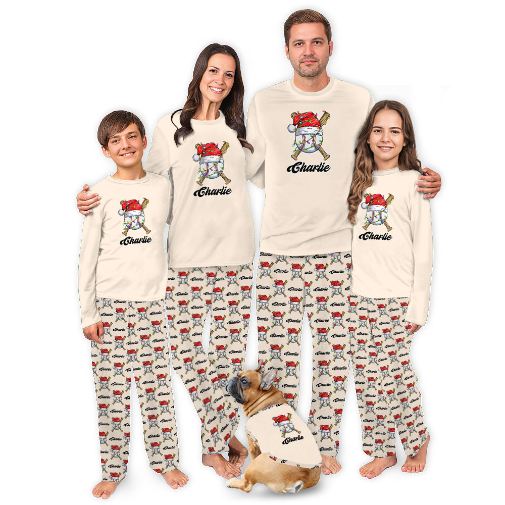Customized Christmas Baseball Family Pajamas With Name Customized Christmas Baseball Family Pajamas With Name