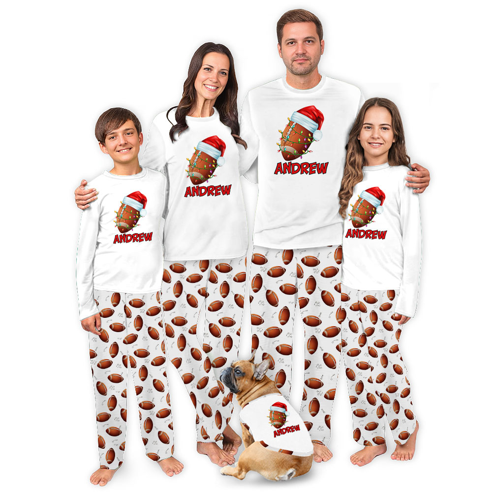 Custom Name Football Theme Christmas PJs For Men Women Custom Name Football Theme Christmas PJs For Men Women