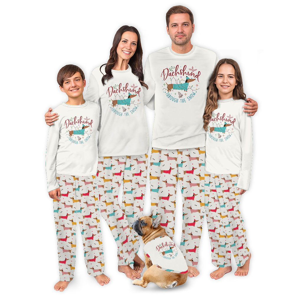 Dachshund Through The Snow Christmas Pajamas Tops And Pants Dachshund Through The Snow Christmas Pajamas Tops And Pants
