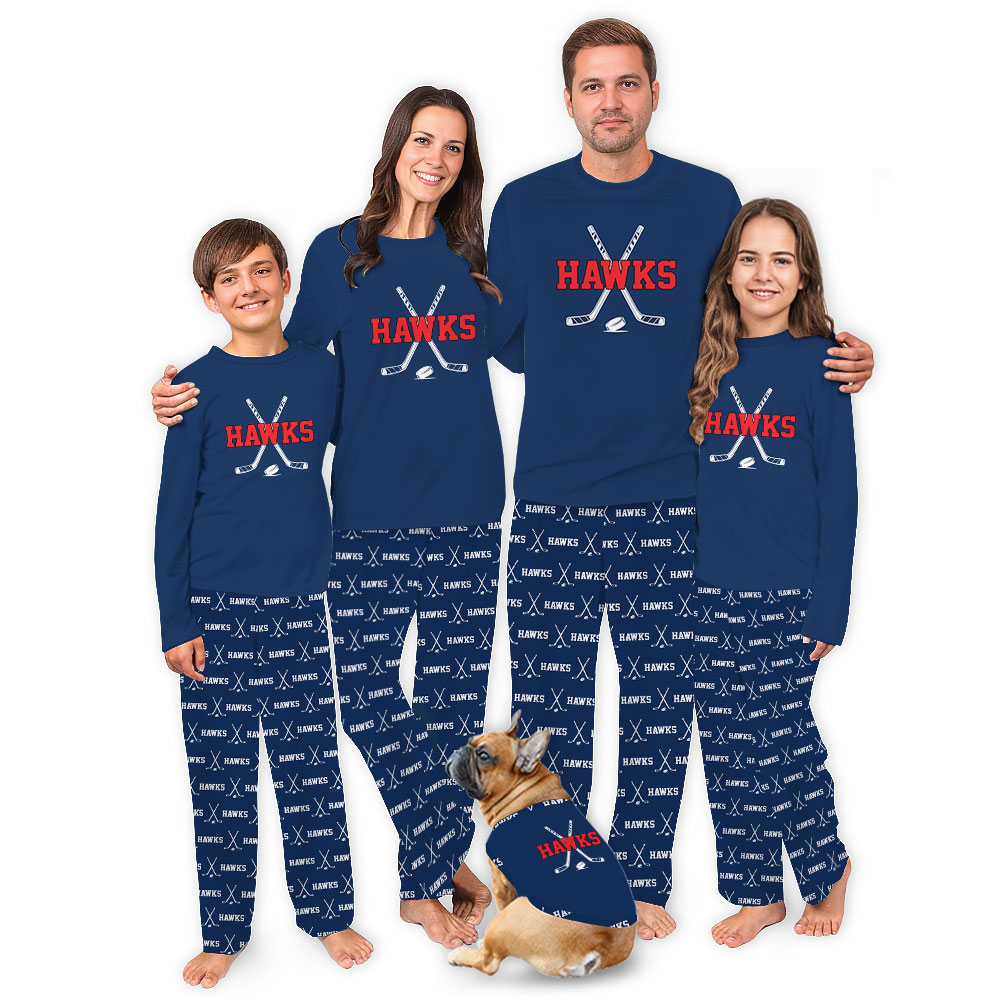 Personalized Name Hockey Themed Family Pajamas Navy Personalized Name Hockey Themed Family Pajamas Navy