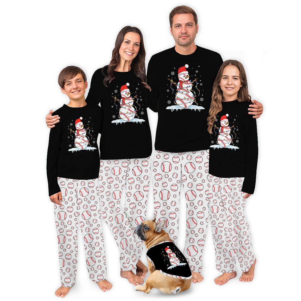 Festive Baseball Snowman Christmas Pajamas For Family Festive Baseball Snowman Christmas Pajamas For Family