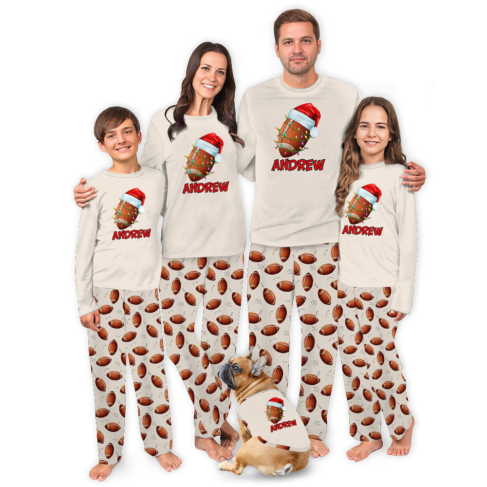Festive Personalized Name Matching Family Football Pajamas Festive Personalized Name Matching Family Football Pajamas