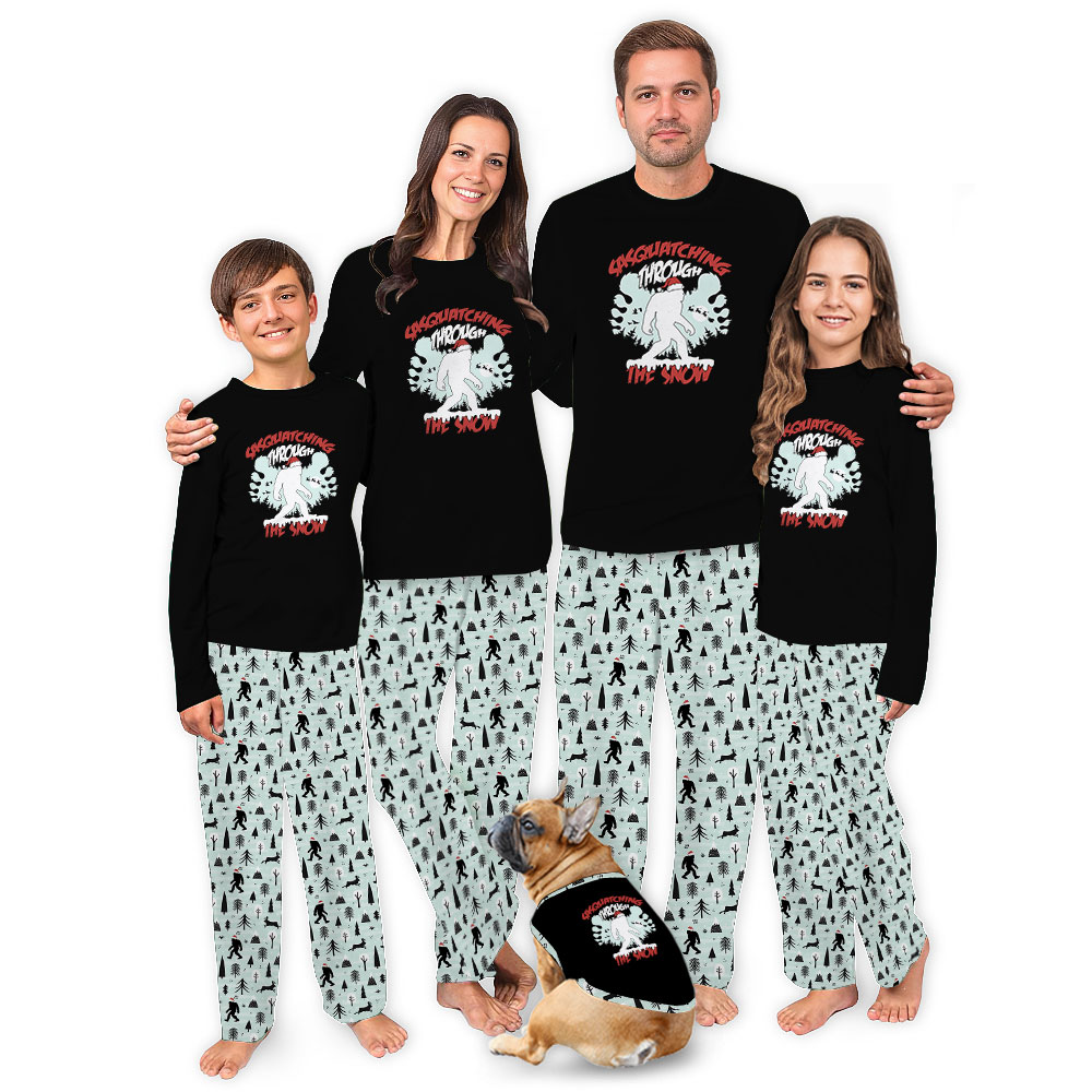 Funny Sasquatching Through The Snow BigFoot Christmas Pajamas