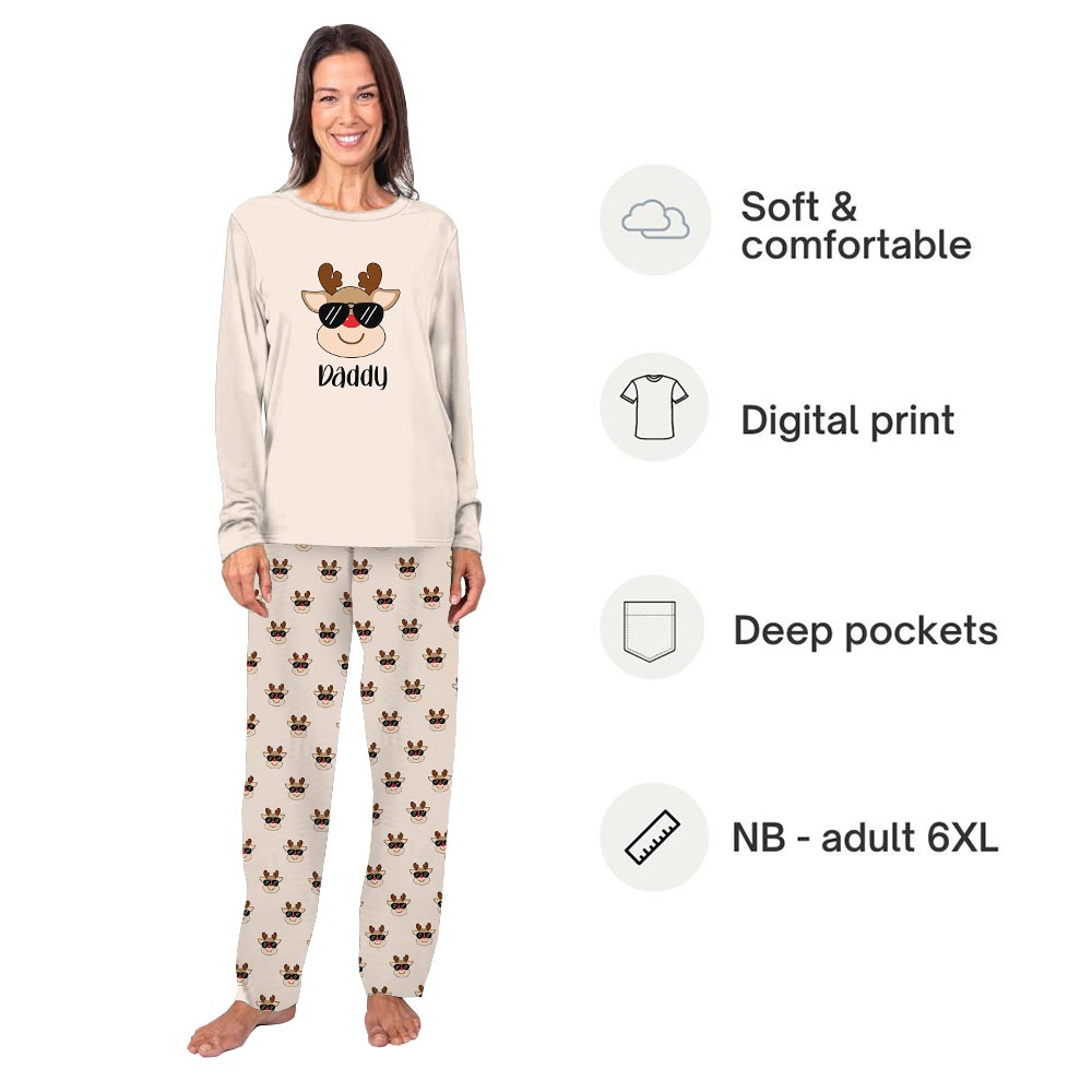 Personalized Festive Reindeer Pajamas For Adults and Kids Personalized Festive Reindeer Pajamas For Adults and Kids