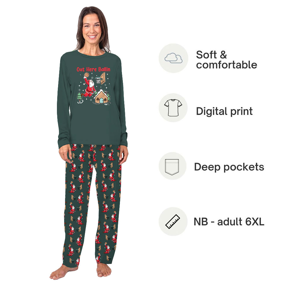 Fun Santa Playing Basketball Christmas PJs For Family Fun Santa Playing Basketball Christmas PJs For Family