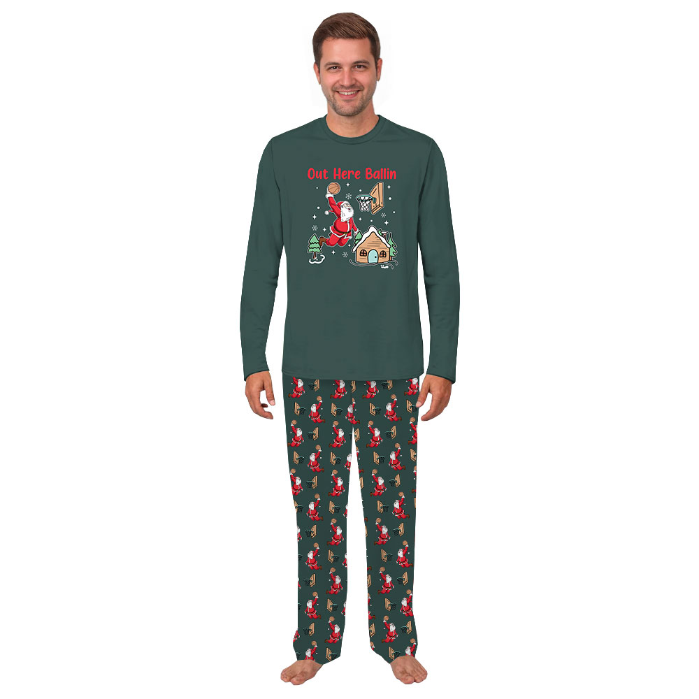 Fun Santa Playing Basketball Christmas PJs For Family Fun Santa Playing Basketball Christmas PJs For Family