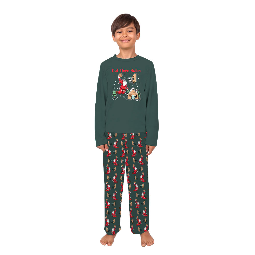 Fun Santa Playing Basketball Christmas PJs For Family Fun Santa Playing Basketball Christmas PJs For Family
