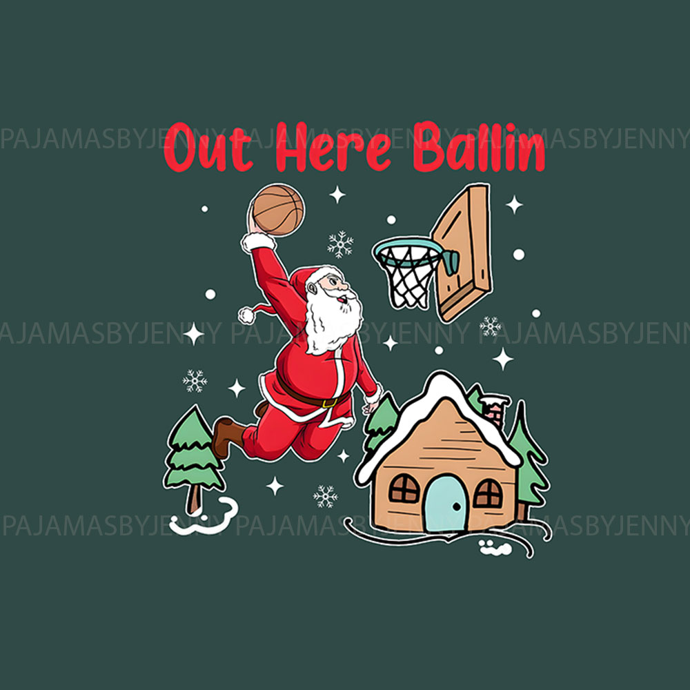 Fun Santa Playing Basketball Christmas PJs For Family Fun Santa Playing Basketball Christmas PJs For Family