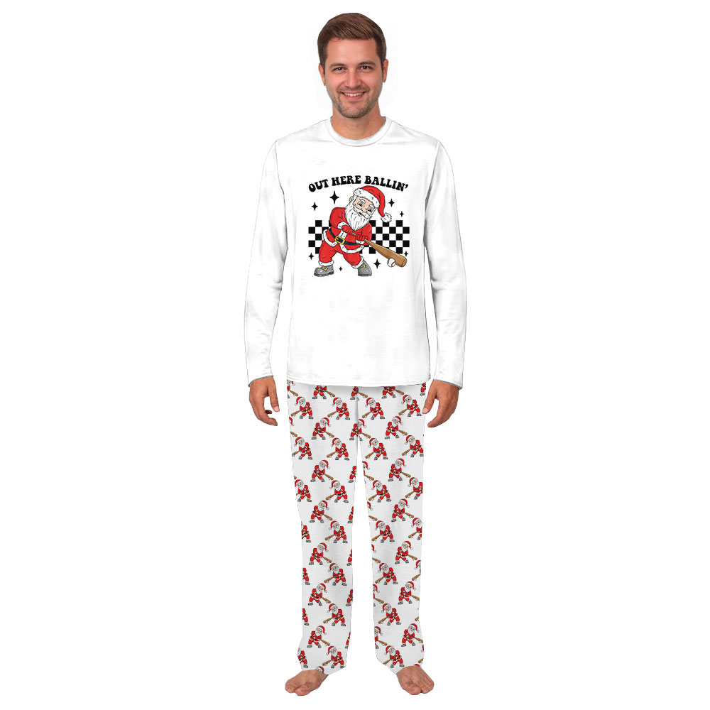 Funny Out Here Ballin' Santa Playing Baseball Pajama Sets