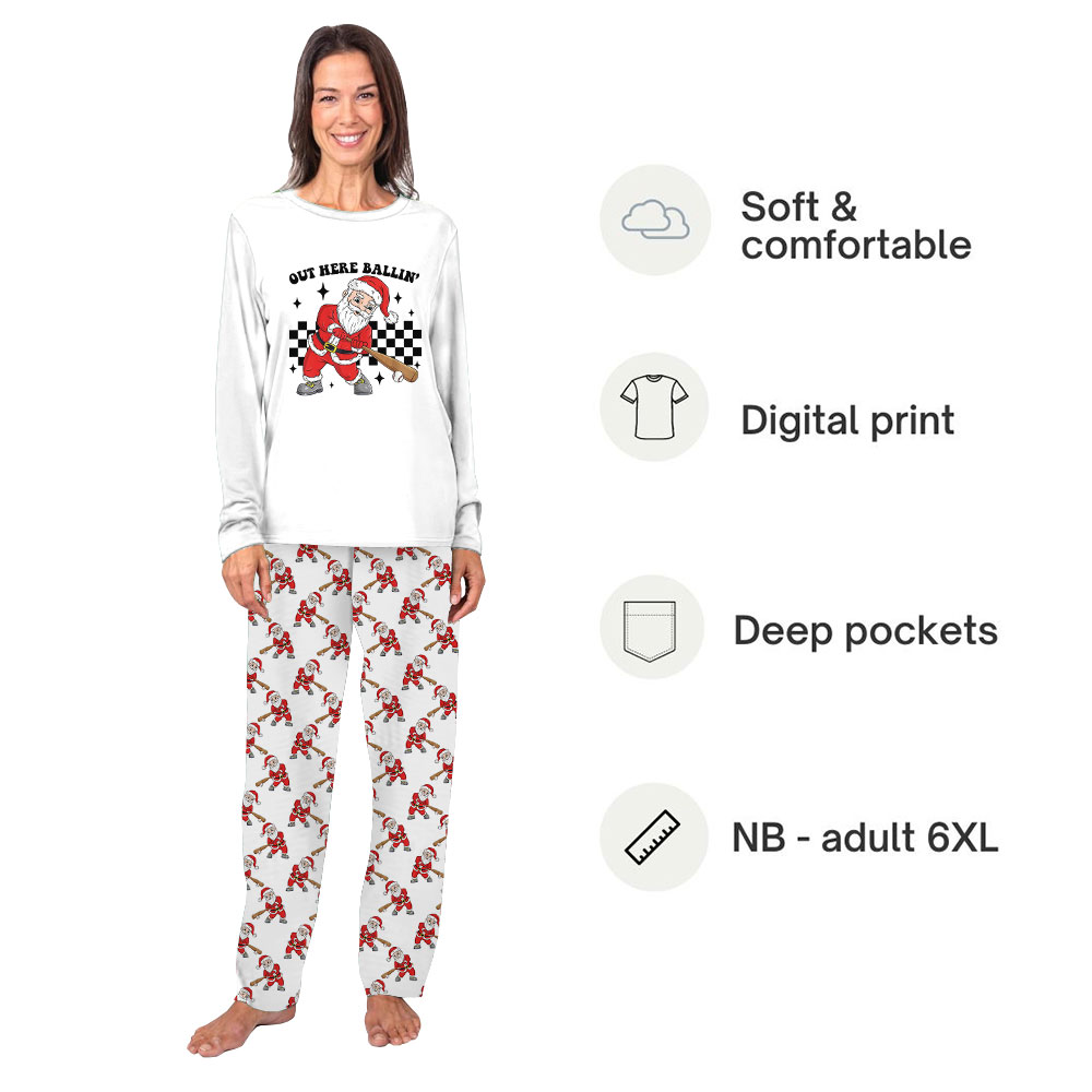Funny Out Here Ballin' Santa Playing Baseball Pajama Sets