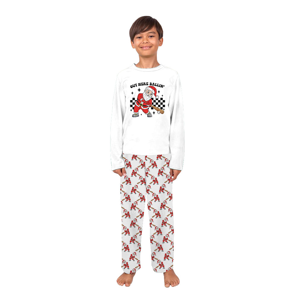 Funny Out Here Ballin' Santa Playing Baseball Pajama Sets