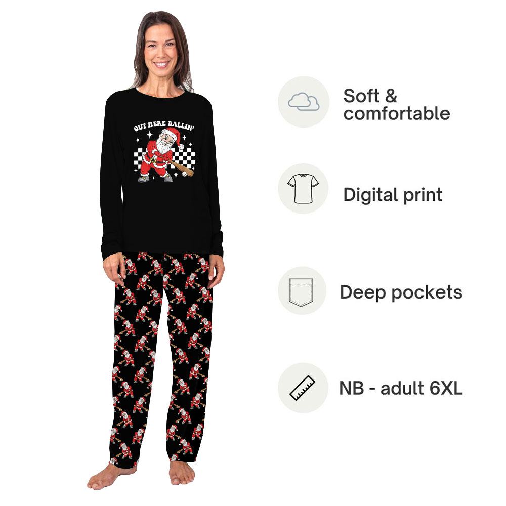 Funny Santa Playing Baseball Pajamas Matching Family Funny Santa Playing Baseball Pajamas Matching Family