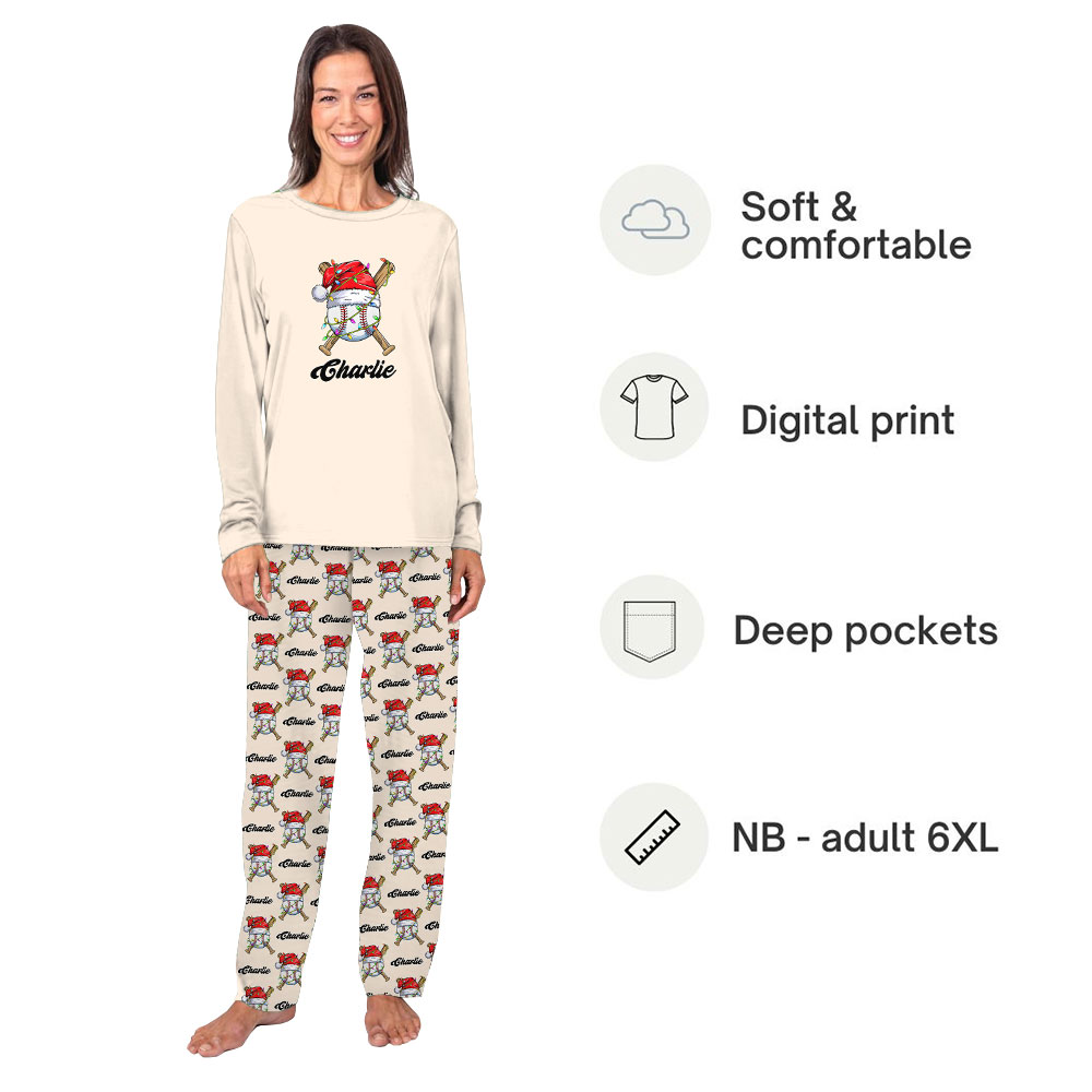 Customized Christmas Baseball Family Pajamas With Name Customized Christmas Baseball Family Pajamas With Name