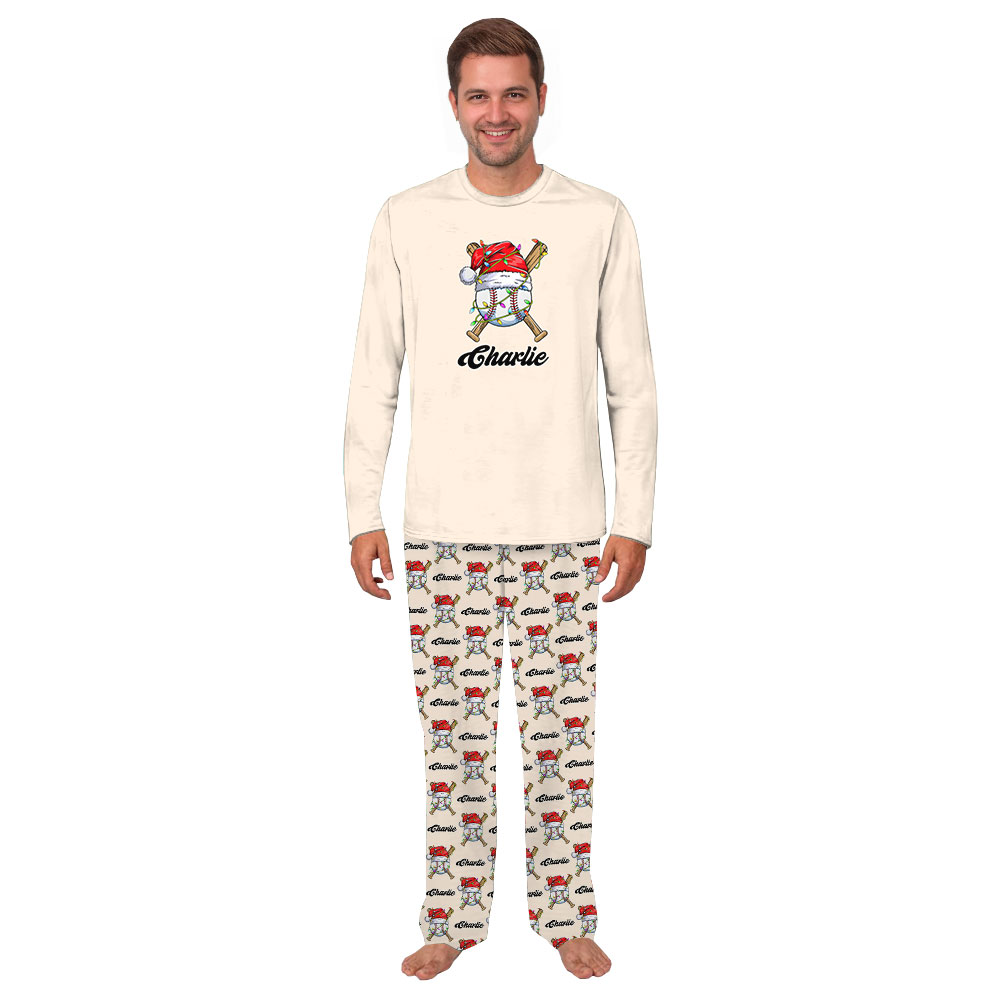 Customized Christmas Baseball Family Pajamas With Name Customized Christmas Baseball Family Pajamas With Name