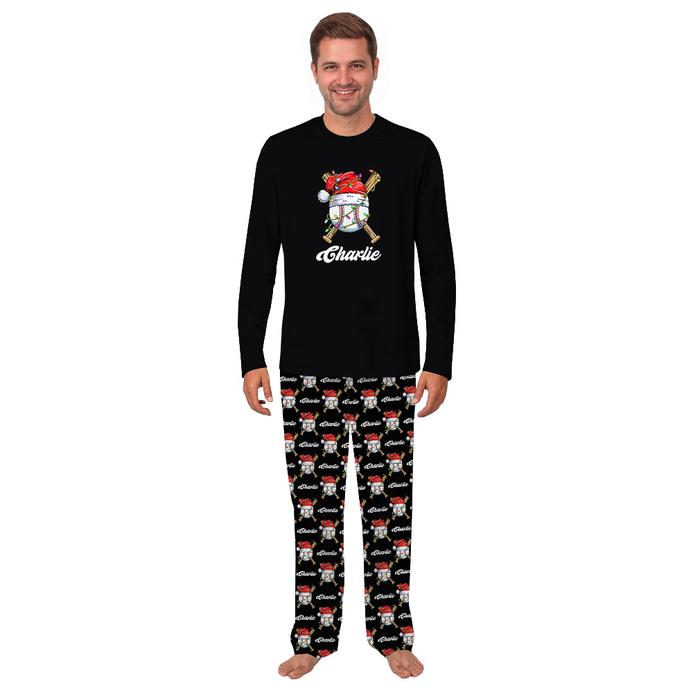 Custom Matching Baseball Christmas PJs With Your Name On Theme Custom Matching Baseball Christmas PJs With Your Name On Theme