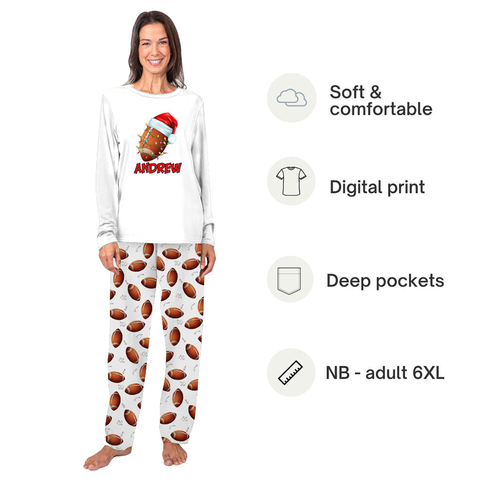 Custom Name Football Theme Christmas PJs For Men Women Custom Name Football Theme Christmas PJs For Men Women