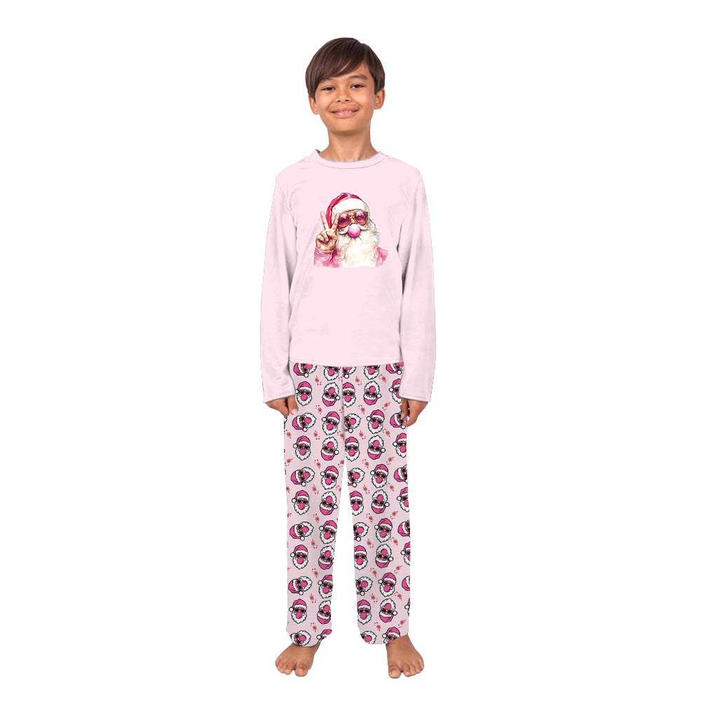 Retro Santa Christmas Blowing Bubble Christmas Pajamas Sets Pink