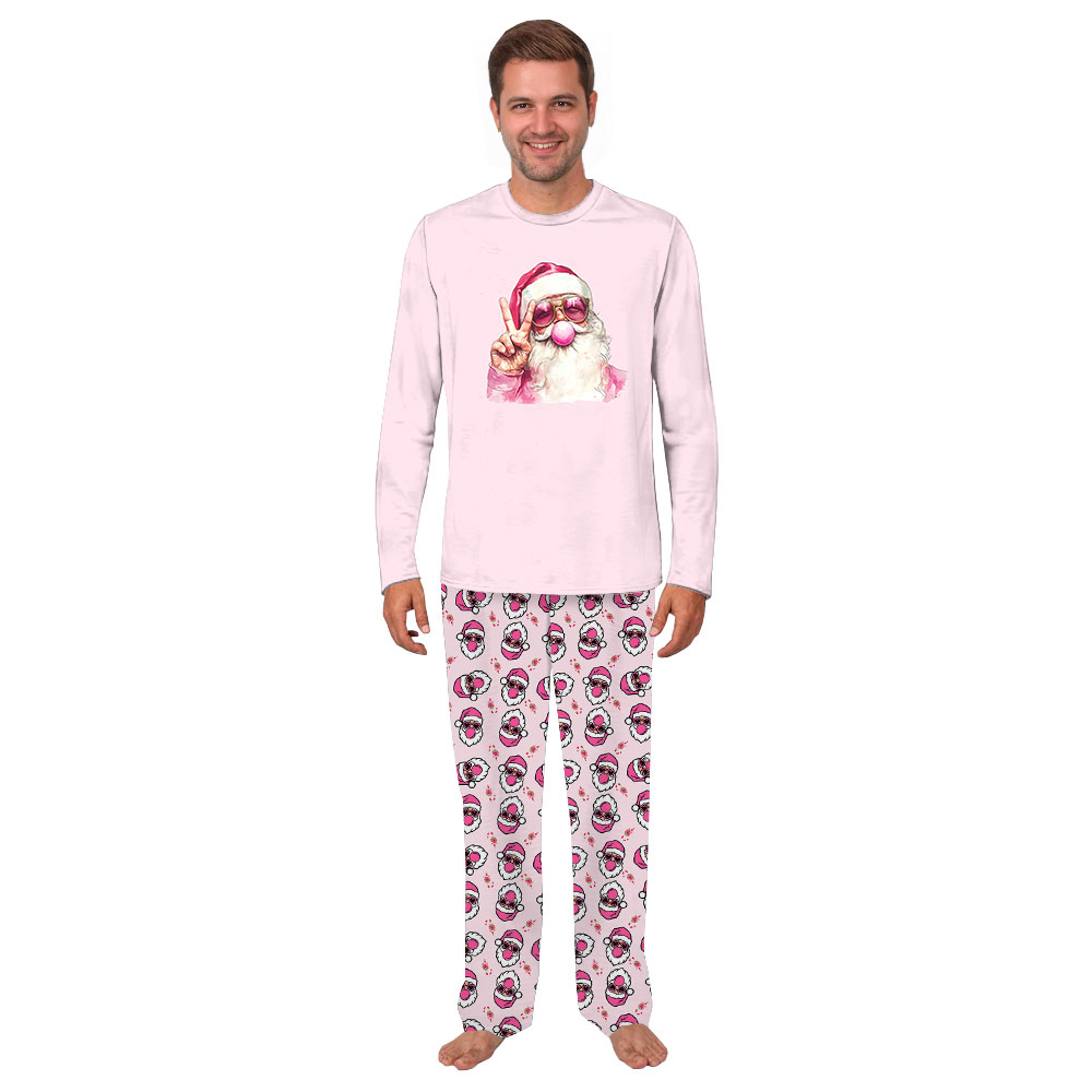 Retro Santa Christmas Blowing Bubble Christmas Pajamas Sets Pink