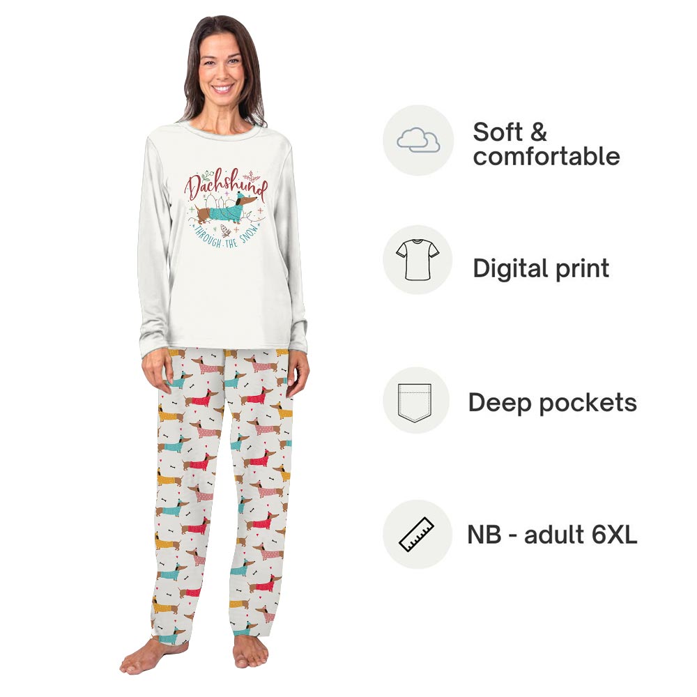 Dachshund Through The Snow Christmas Pajamas Tops And Pants Dachshund Through The Snow Christmas Pajamas Tops And Pants