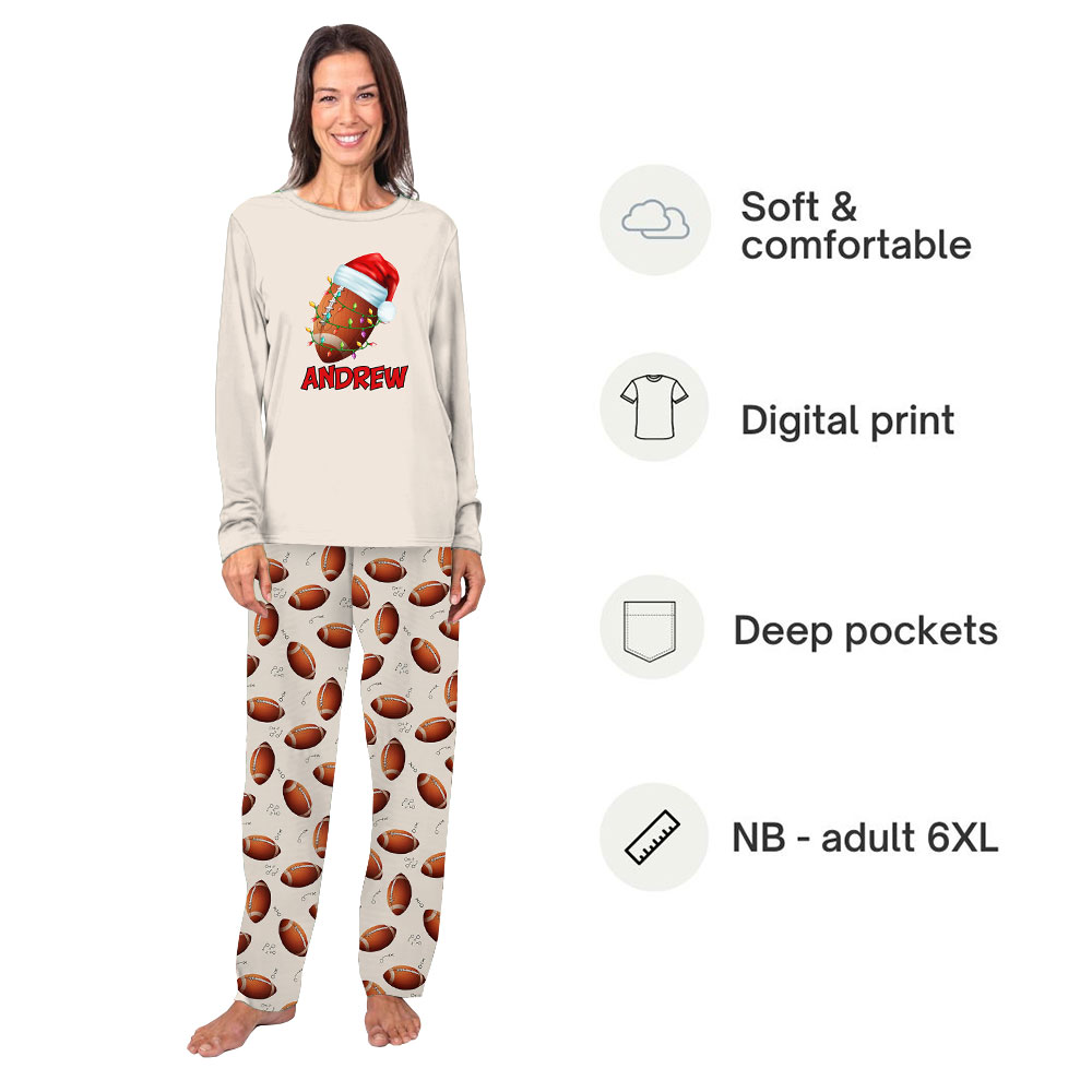 Festive Personalized Name Matching Family Football Pajamas Festive Personalized Name Matching Family Football Pajamas