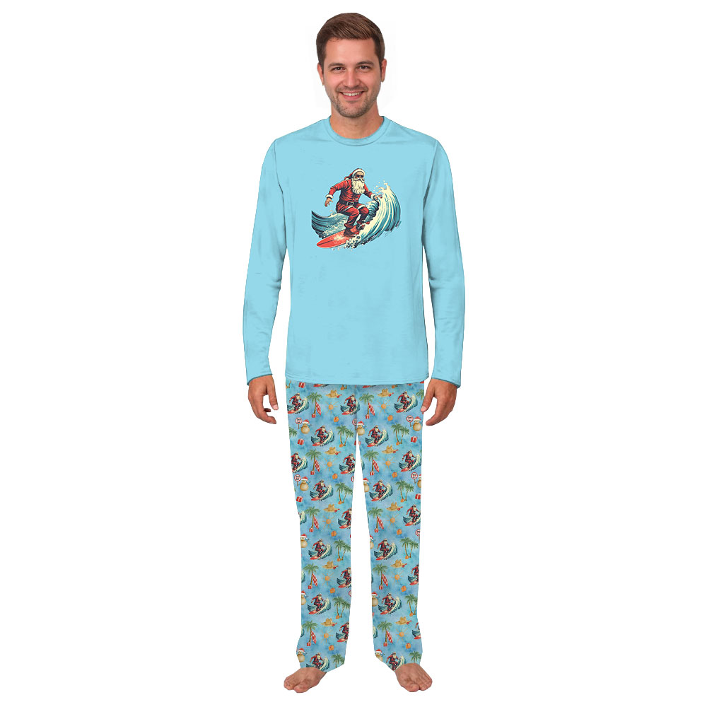Cool Surfing Santa Christmas Pajamas With Beach Theme Cool Surfing Santa Christmas Pajamas With Beach Theme