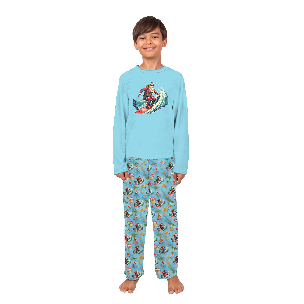 Cool Surfing Santa Christmas Pajamas With Beach Theme Cool Surfing Santa Christmas Pajamas With Beach Theme