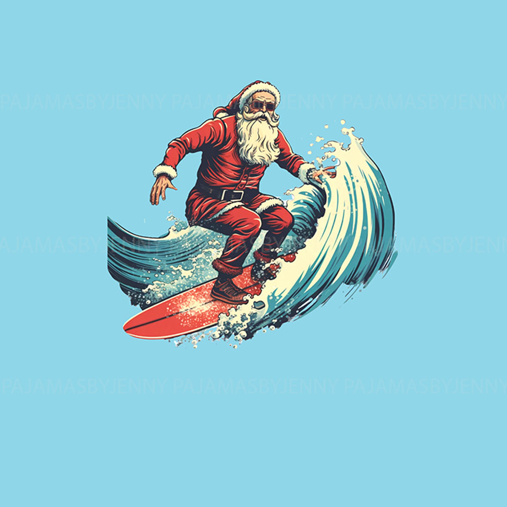 Cool Surfing Santa Christmas Pajamas With Beach Theme Cool Surfing Santa Christmas Pajamas With Beach Theme
