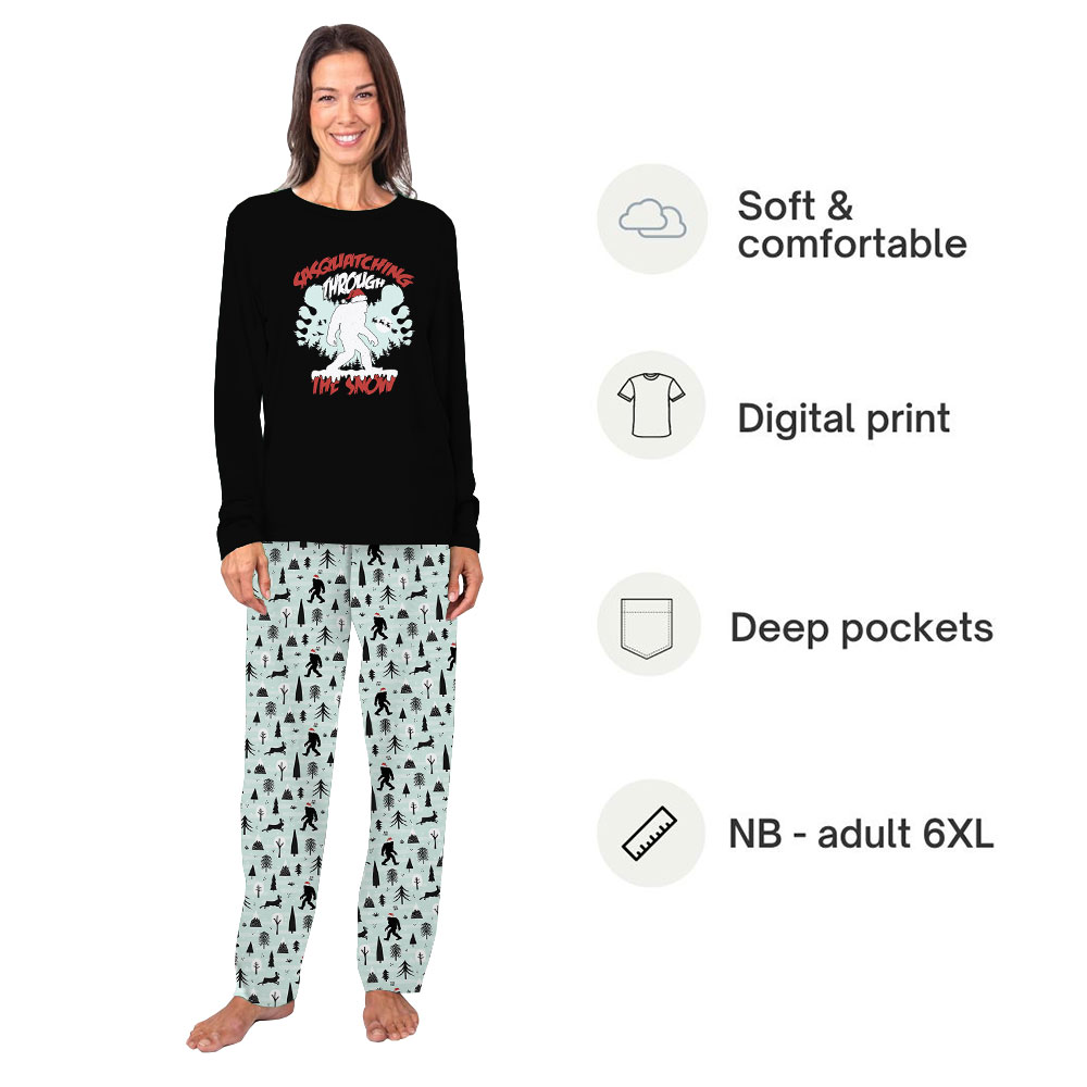 Funny Sasquatching Through The Snow BigFoot Christmas Pajamas