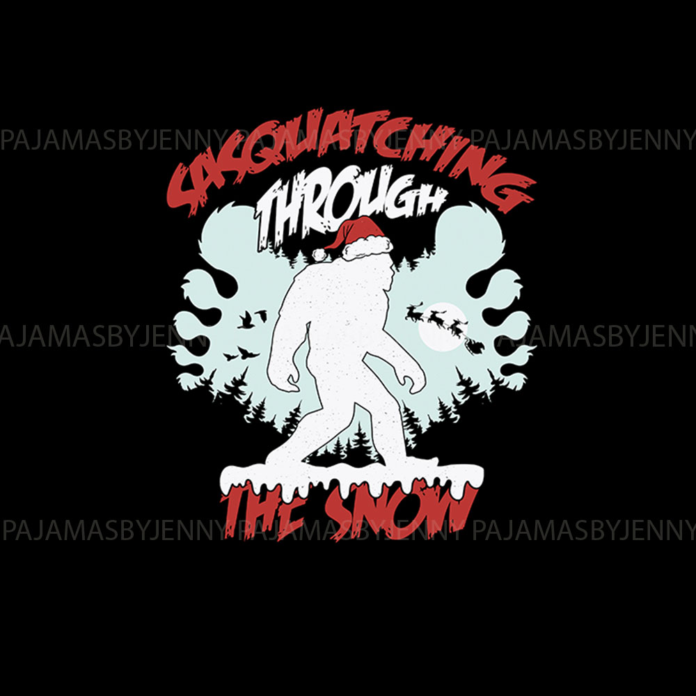 Funny Sasquatching Through The Snow BigFoot Christmas Pajamas