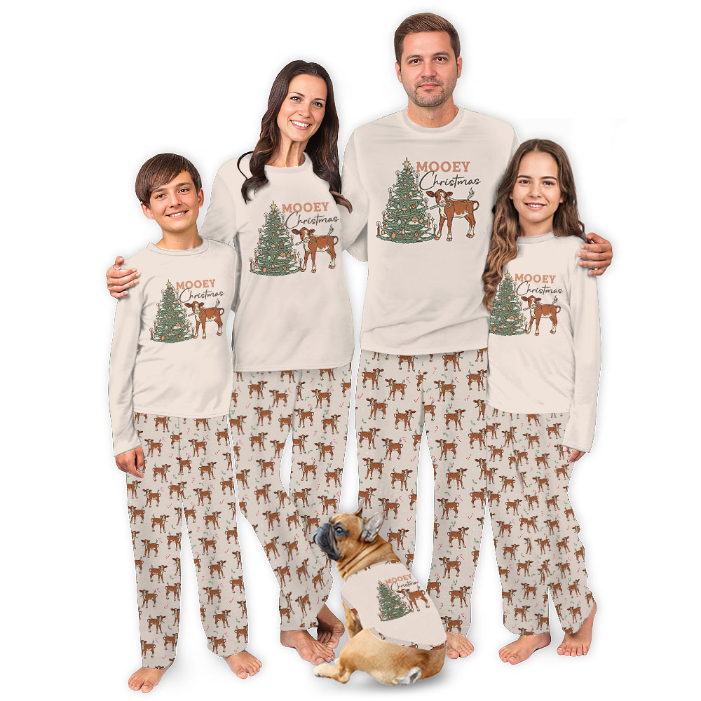 Mooey Christmas Family Matching Pajamas With Dog Mooey Christmas Family Matching Pajamas With Dog