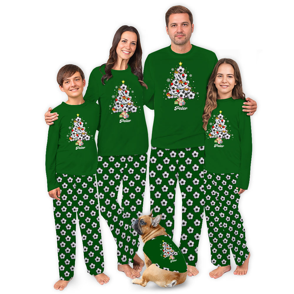 Custom Name Soccer Christmas Pajamas Sets Green Custom Name Soccer Christmas Pajamas Sets Green