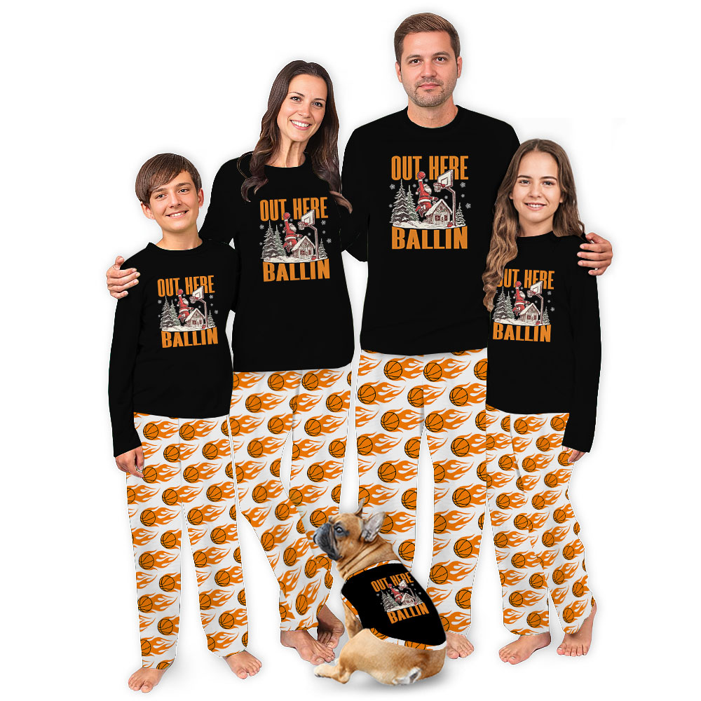 Festive Basketball Christmas Pajamas For Adults and Kids Sayings Out Here Ballin Festive Basketball Christmas Pajamas For Adults and Kids Sayings Out Here Ballin