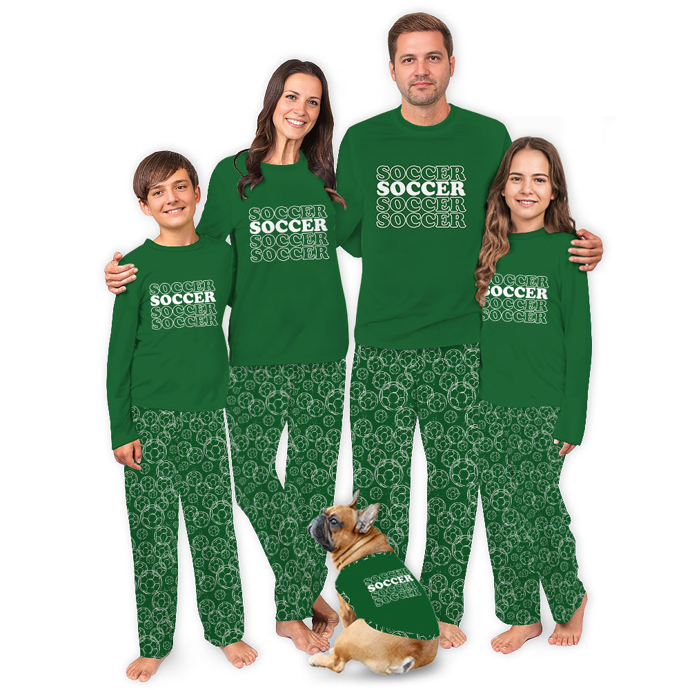 Festive Soccer Pajama Sets For Men And Women Green Festive Soccer Pajama Sets For Men And Women Green
