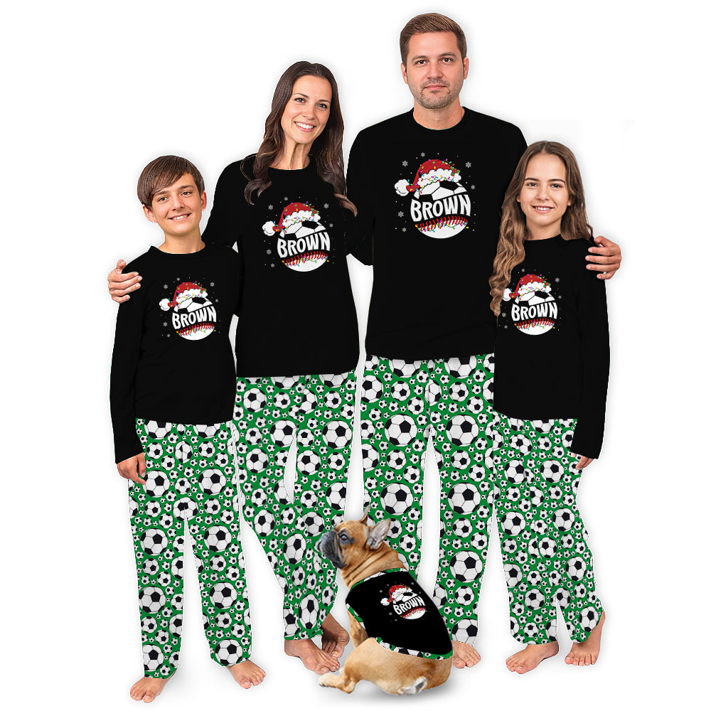 Custom Name Christmas Soccer Pajama Sets Green Black Custom Name Christmas Soccer Pajama Sets Green Black